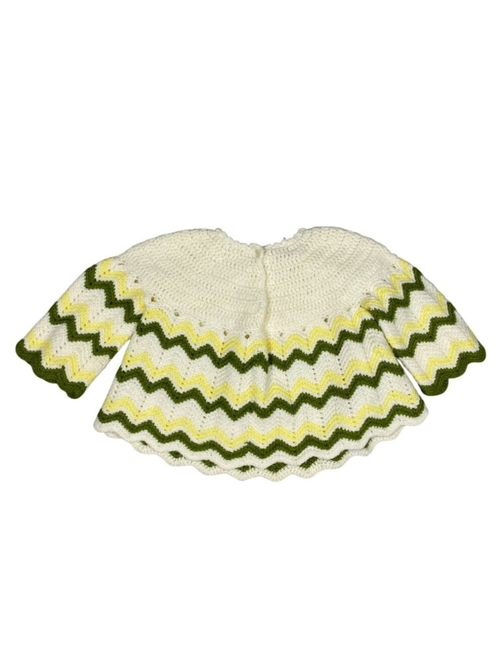 Handmade Baby Sweater Zigzag Pattern Green & Yellow Crochet Long Sleeves Vintage